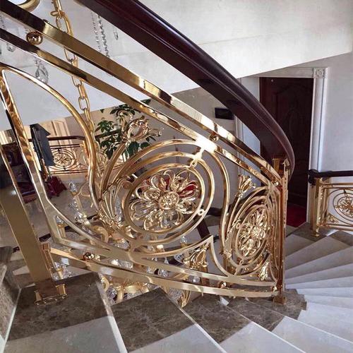 定制铝合金欧式别墅室内豪华全铜雕花护栏铜楼梯扶手复式楼梯立柱